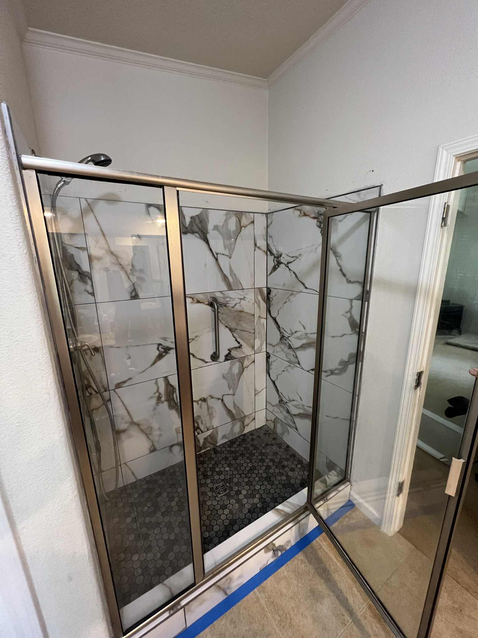 Shower base and wall prep project 29